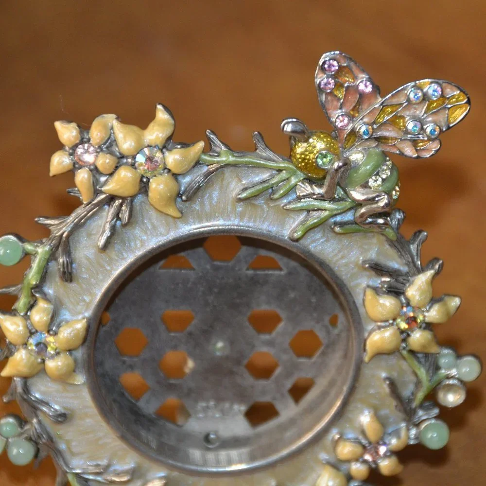 RARE NICE JAY STRONGWATER BEE LILY FLORAL CRYSTAL LEAF ALLEGRA ENAMEL BABY FRAME